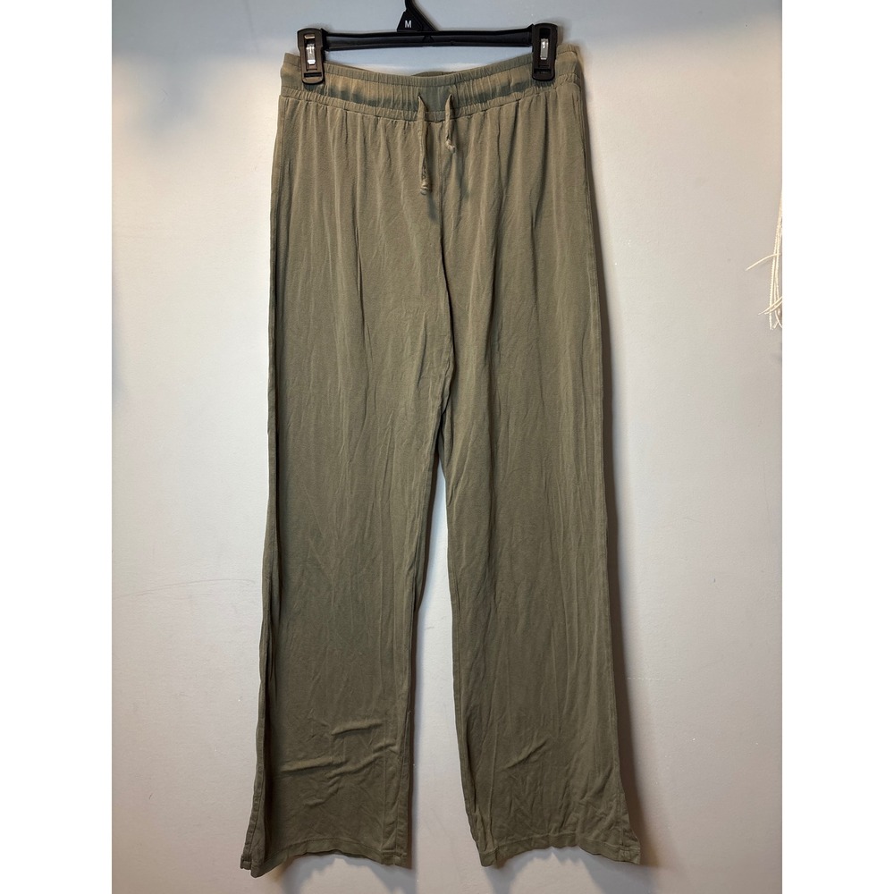 Nuuds Women Olive Green Wide Leg Rayon Lounge Pants Drawstring Waist Size S